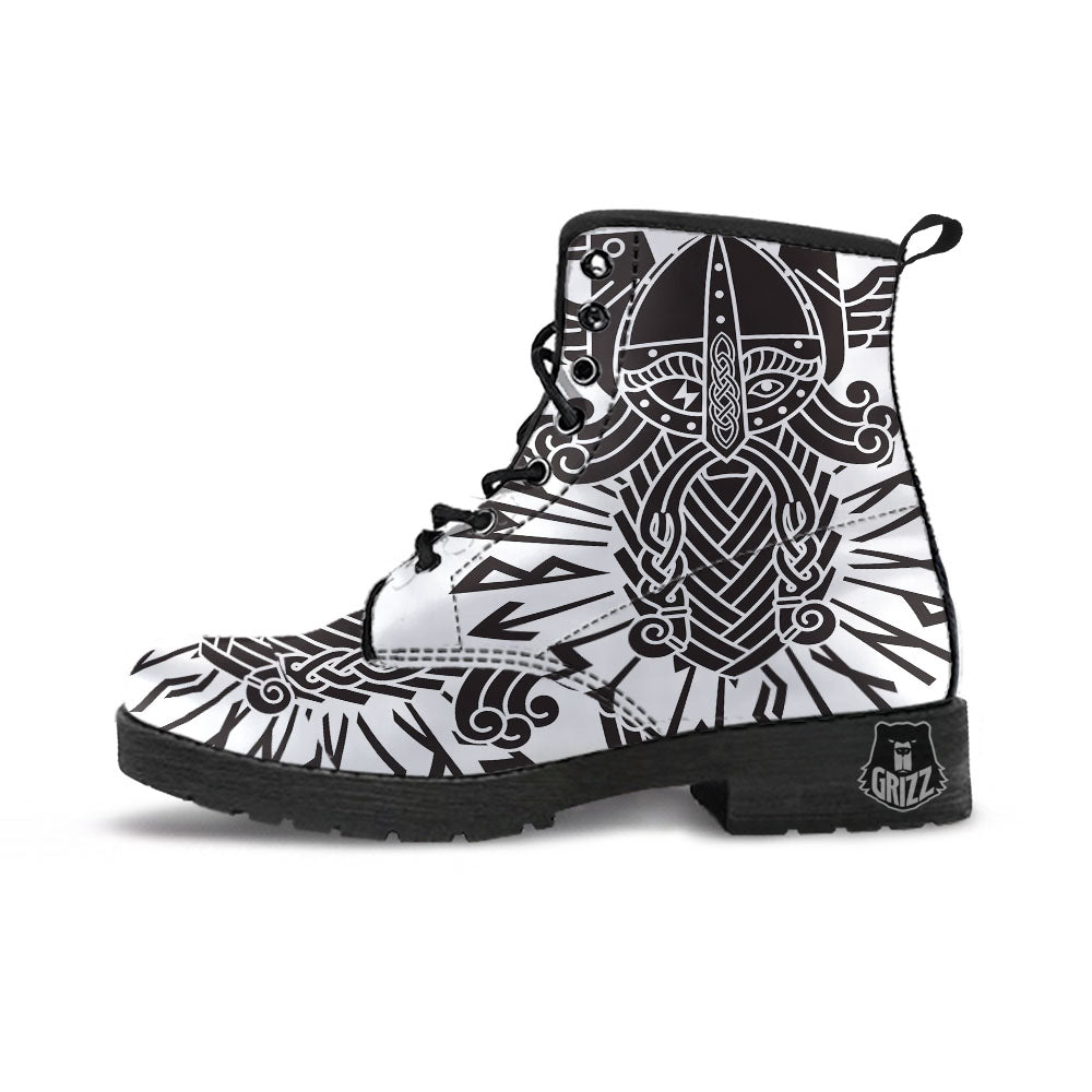 Odin God With Muninn And Huginn Print Leather Boots-grizzshop