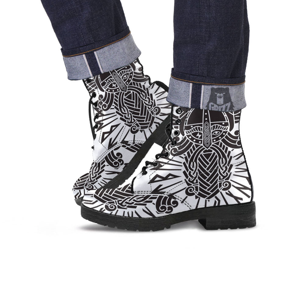 Odin God With Muninn And Huginn Print Leather Boots-grizzshop