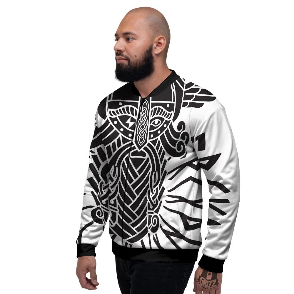 Odin God With Muninn And Huginn Print Men's Bomber Jacket-grizzshop