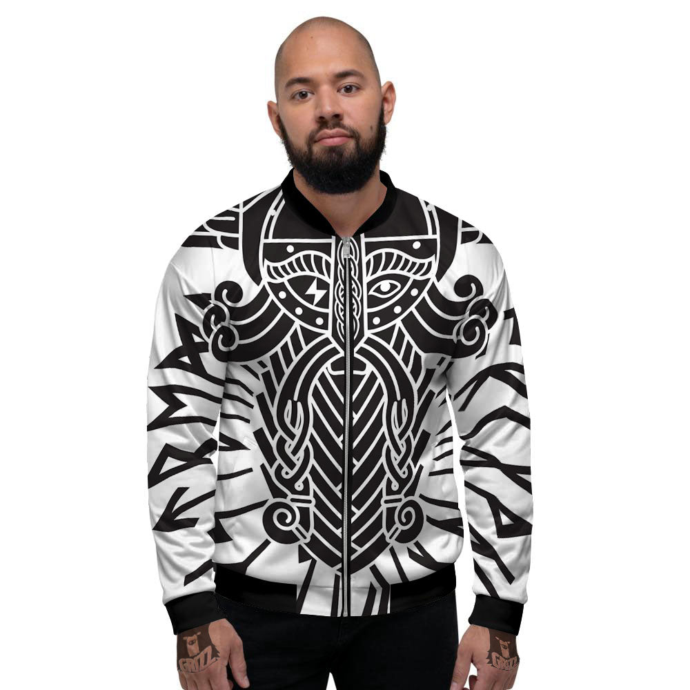 Odin God With Muninn And Huginn Print Men's Bomber Jacket-grizzshop