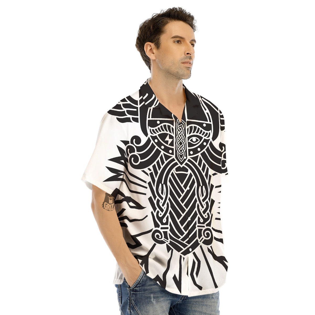 Odin God With Muninn And Huginn Print Men's Hawaiian Shirt-grizzshop