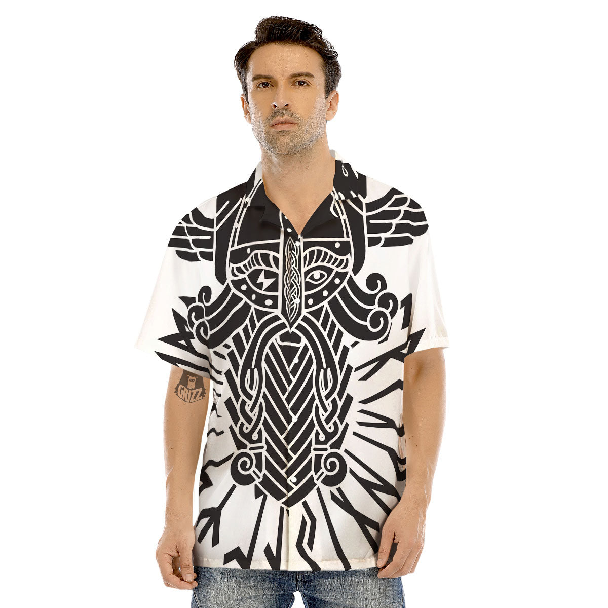Odin God With Muninn And Huginn Print Men's Hawaiian Shirt-grizzshop