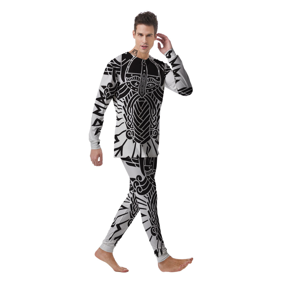 Odin God With Muninn And Huginn Print Men's Pajamas-grizzshop