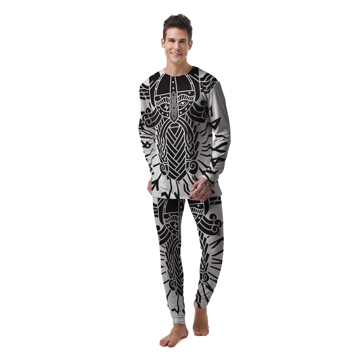 Odin God With Muninn And Huginn Print Men's Pajamas-grizzshop