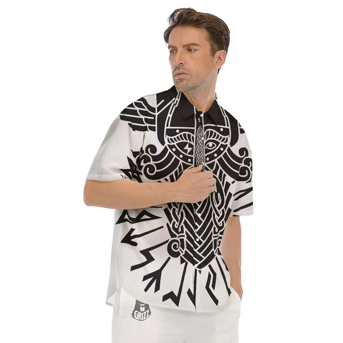 Odin God With Muninn And Huginn Print Men's Short Sleeve Shirts-grizzshop