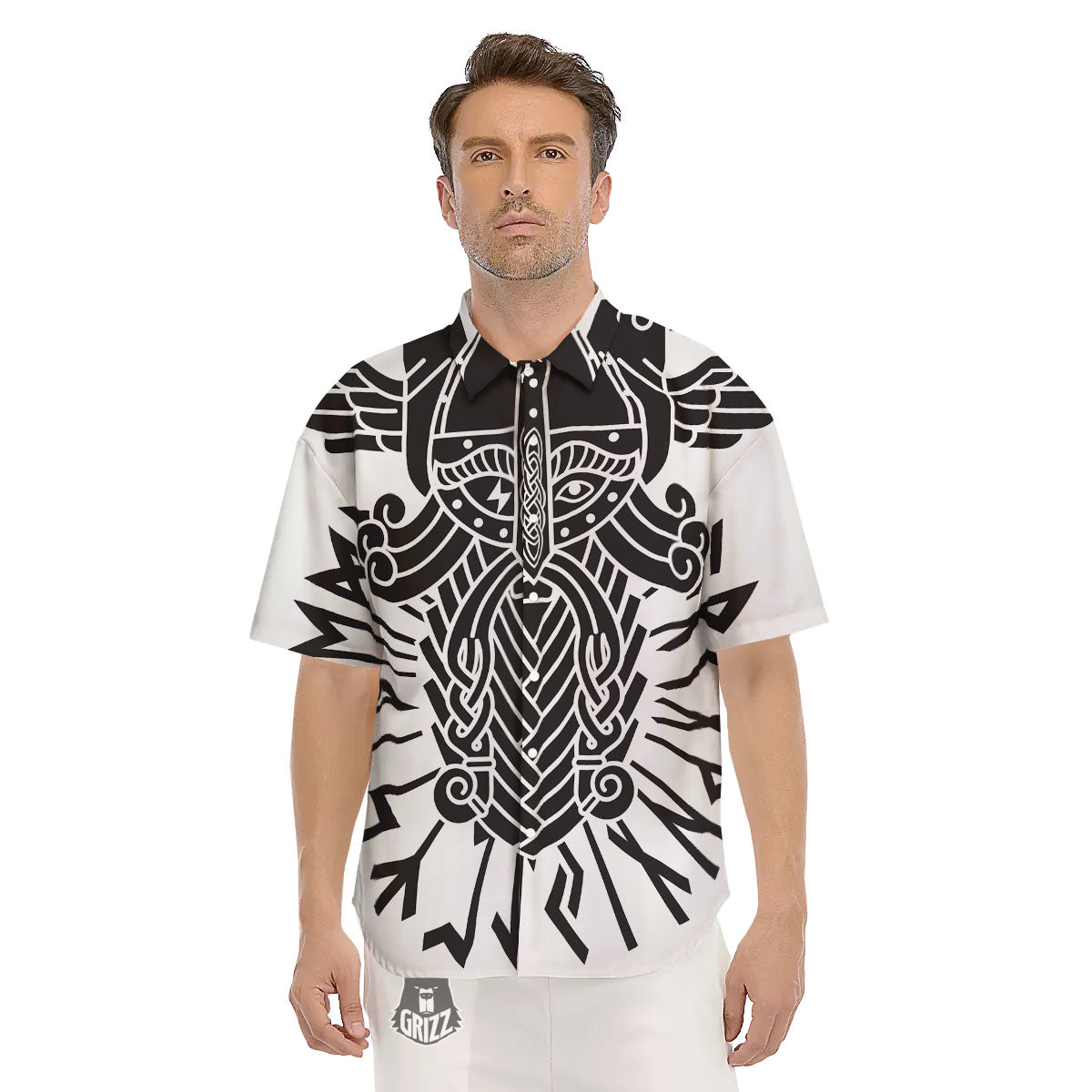 Odin God With Muninn And Huginn Print Men's Short Sleeve Shirts-grizzshop