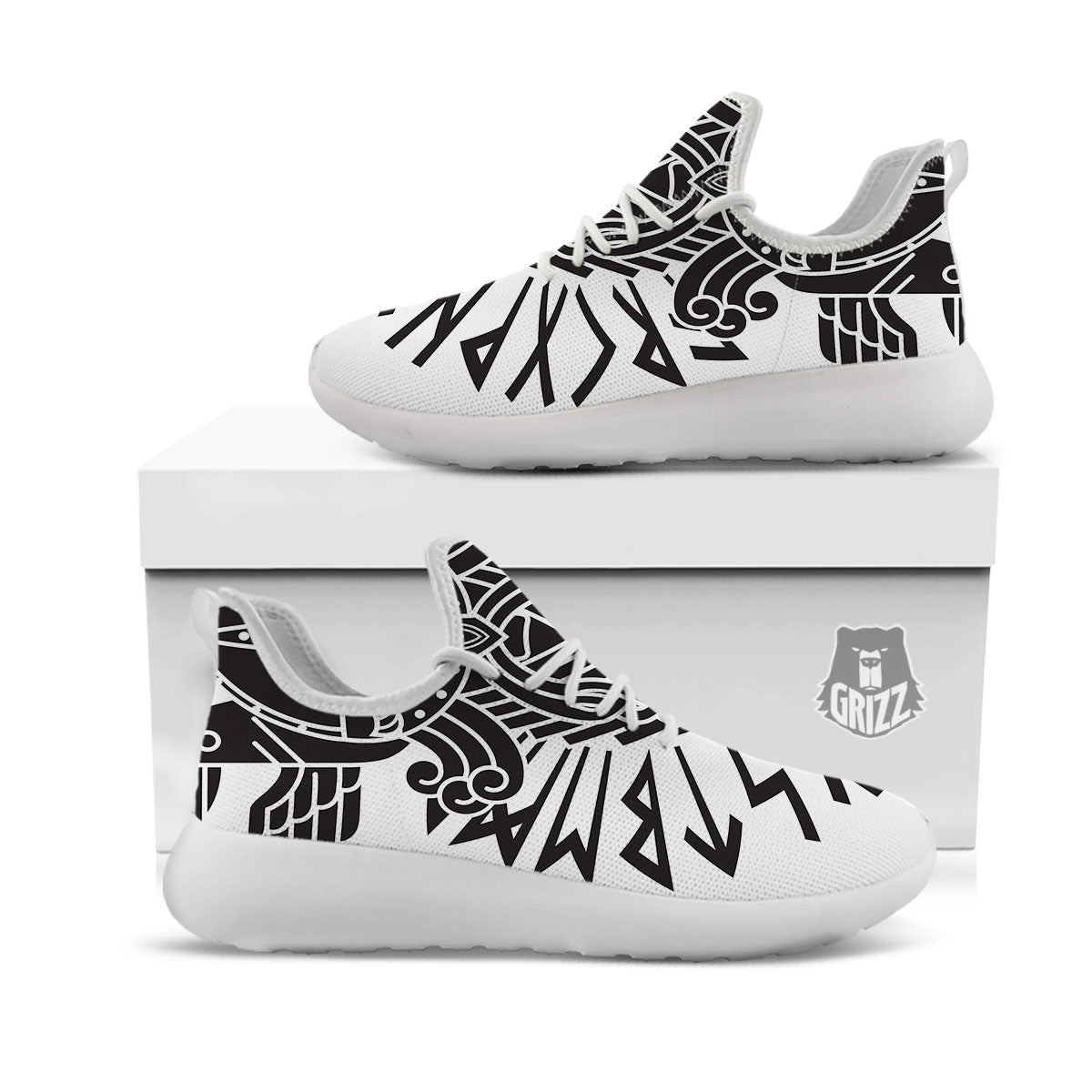 Odin God With Muninn And Huginn Print White Athletic Shoes-grizzshop