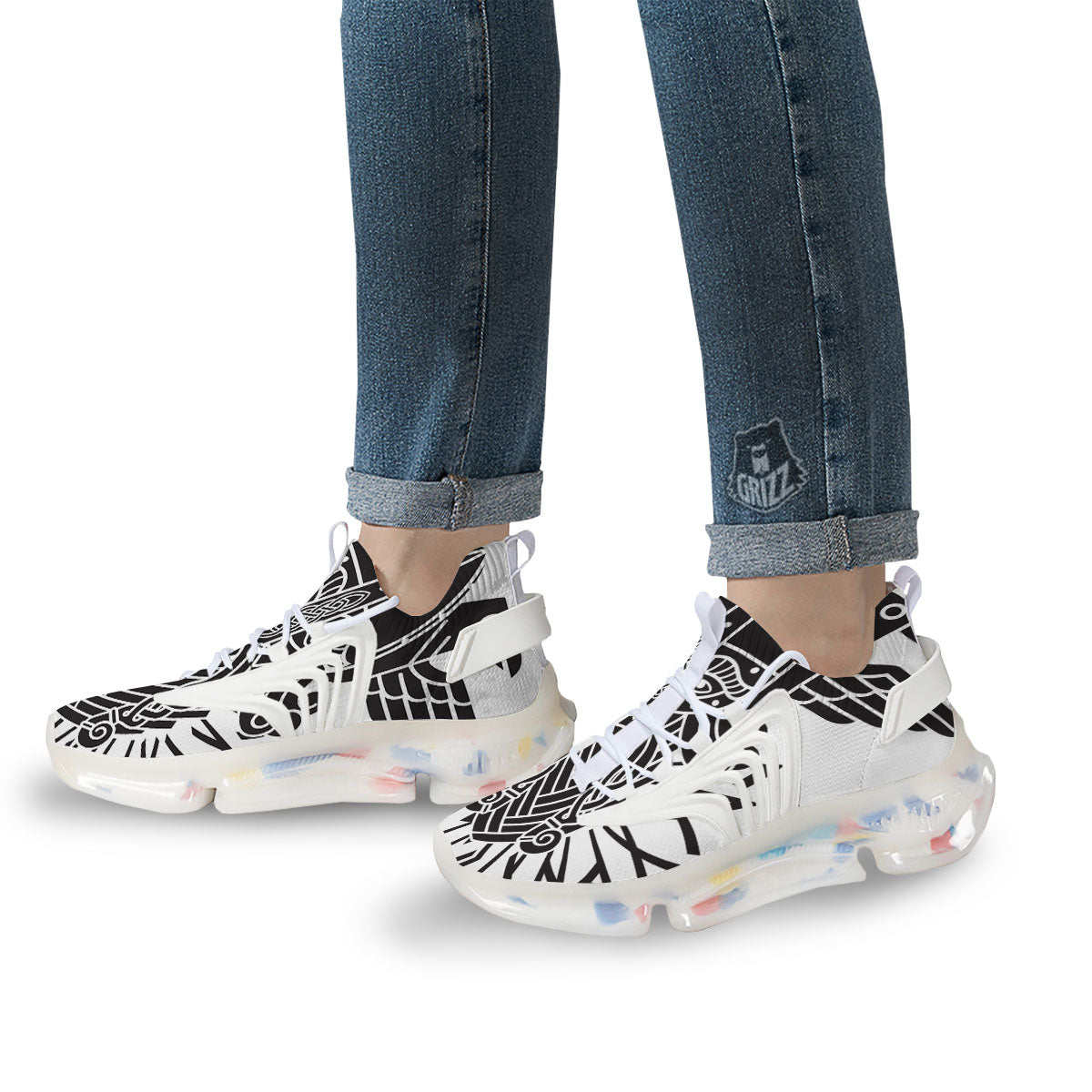 Odin God With Muninn And Huginn Print White Gym Shoes-grizzshop
