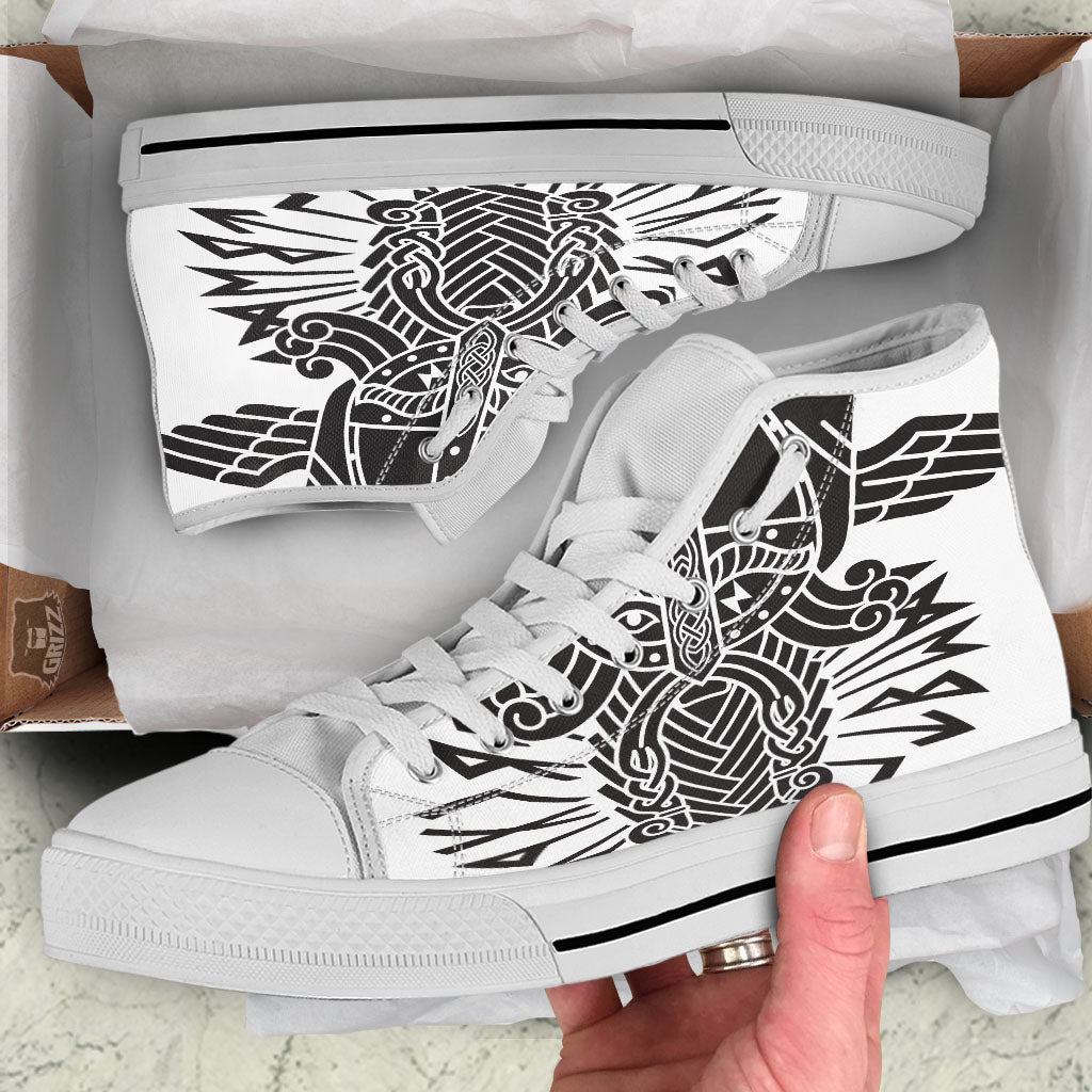 Odin God With Muninn And Huginn Print White High Top Shoes-grizzshop