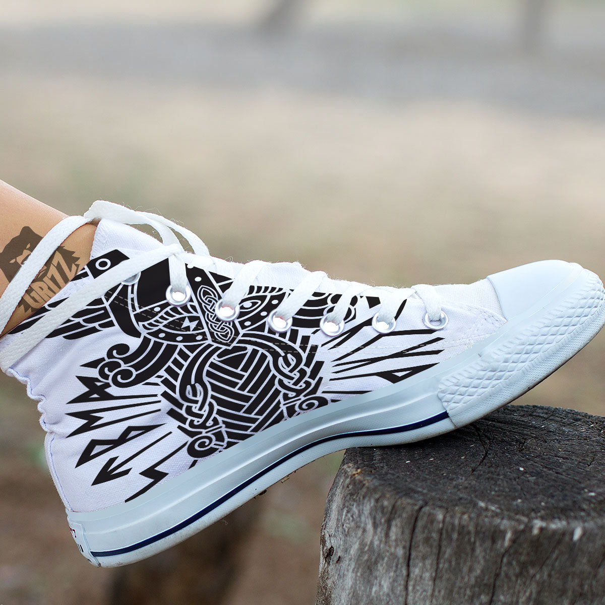 Odin God With Muninn And Huginn Print White High Top Shoes-grizzshop