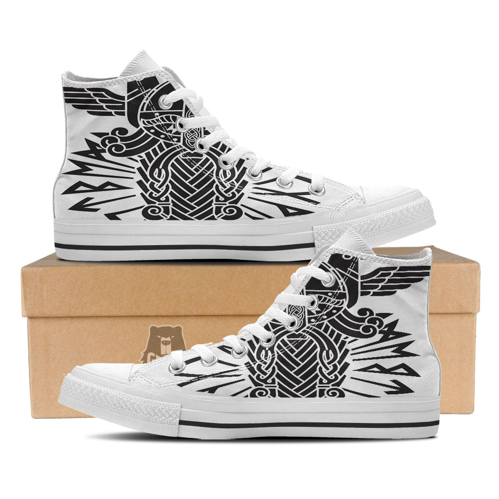 Odin God With Muninn And Huginn Print White High Top Shoes-grizzshop