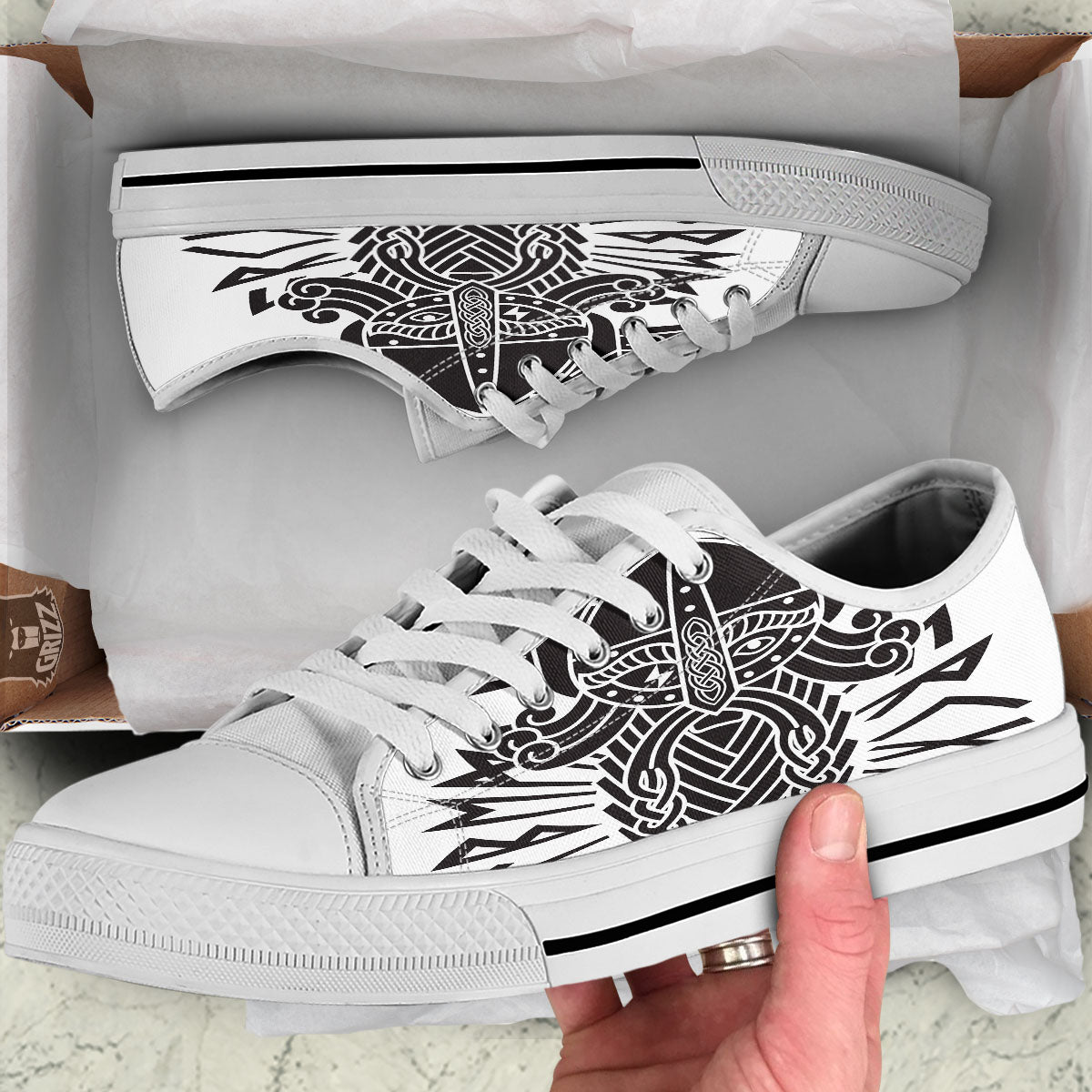 Odin God With Muninn And Huginn Print White Low Top Shoes-grizzshop