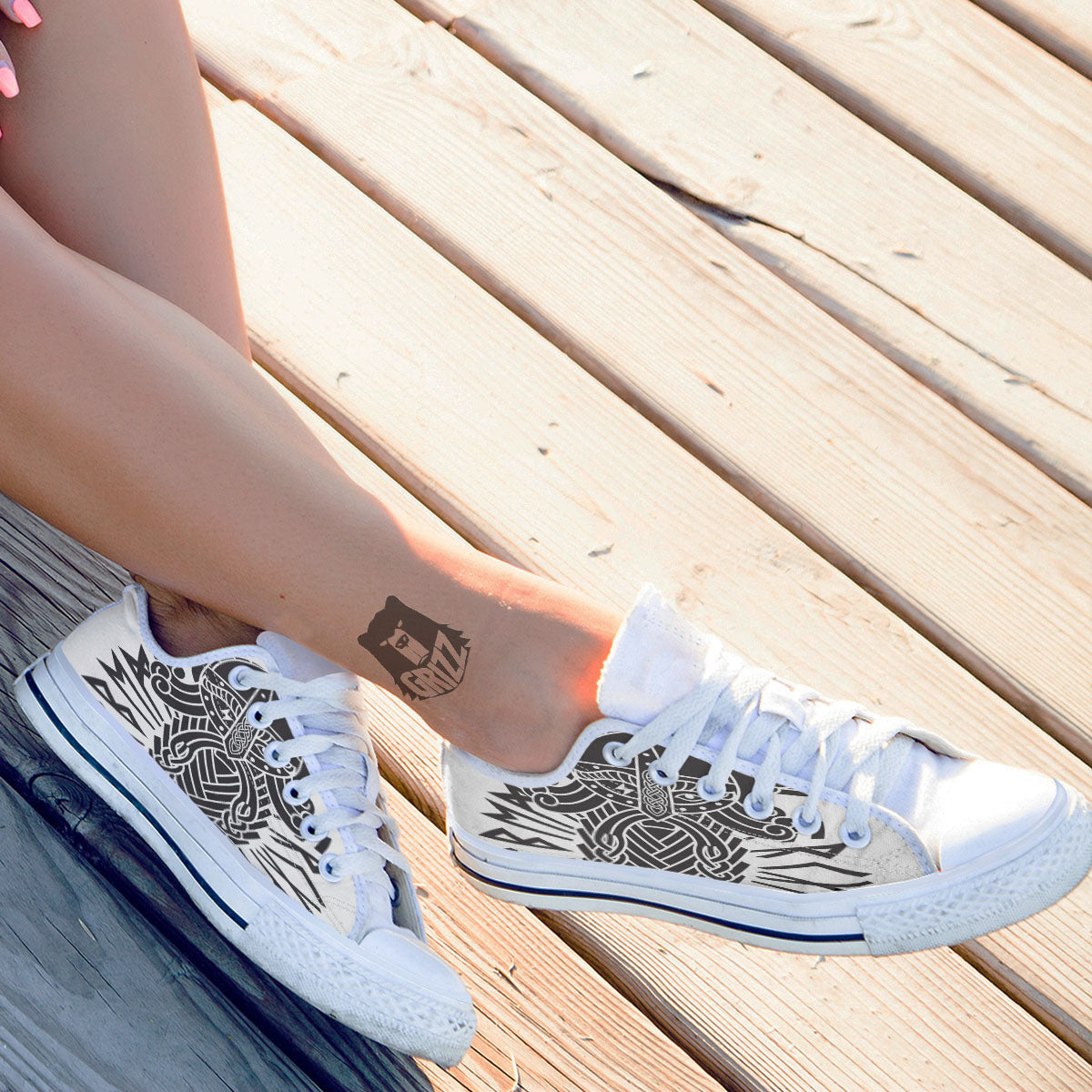 Odin God With Muninn And Huginn Print White Low Top Shoes-grizzshop