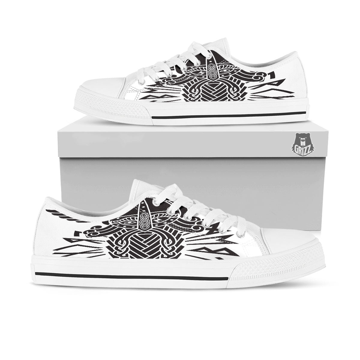 Odin God With Muninn And Huginn Print White Low Top Shoes-grizzshop