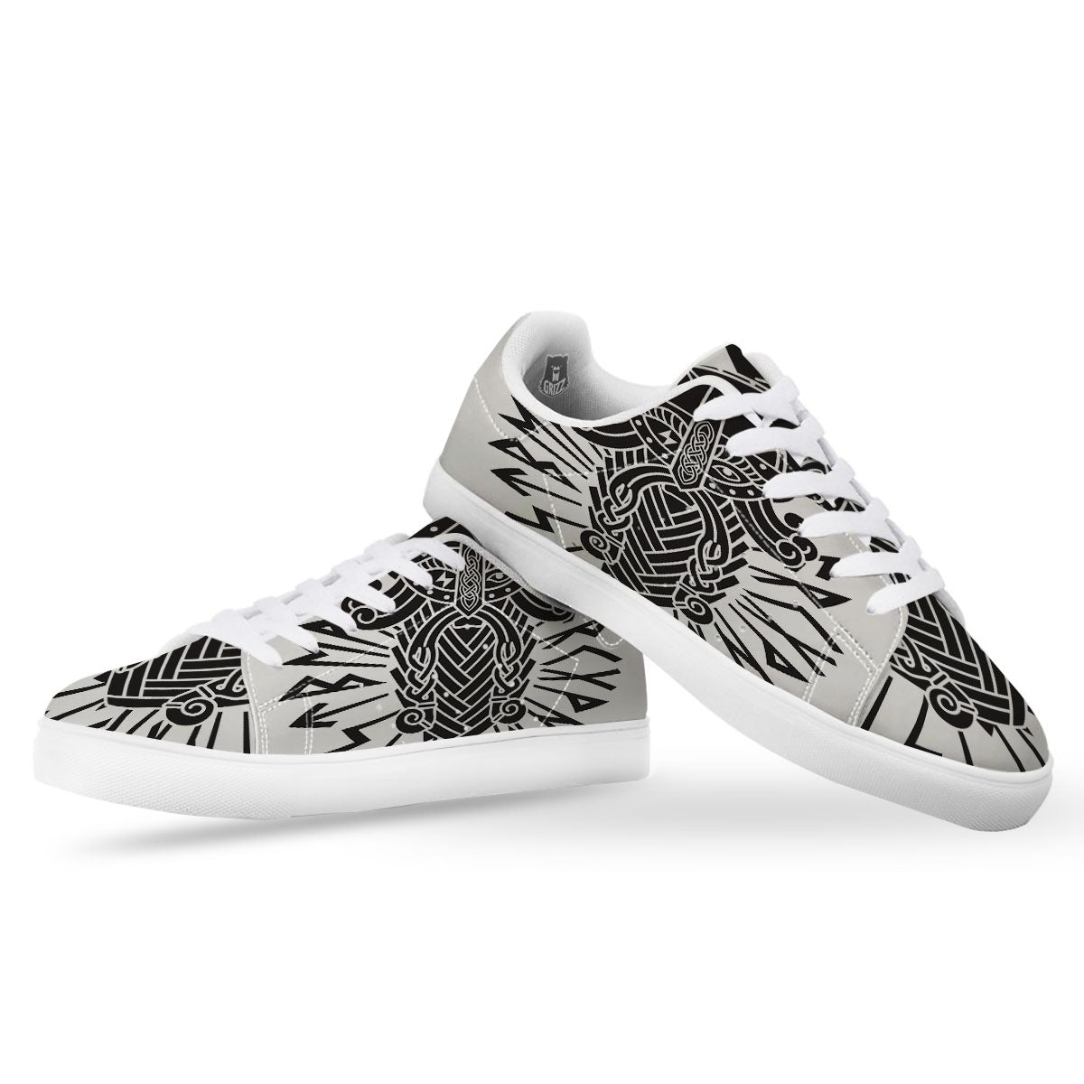Odin God With Muninn And Huginn Print White Low Top Sneakers-grizzshop