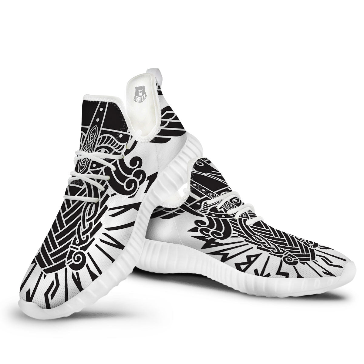 Odin God With Muninn And Huginn Print White Walking Shoes-grizzshop