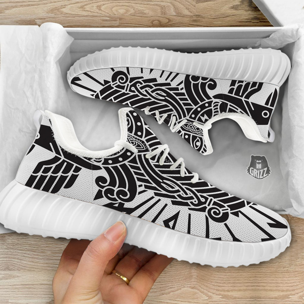 Odin God With Muninn And Huginn Print White Walking Shoes-grizzshop