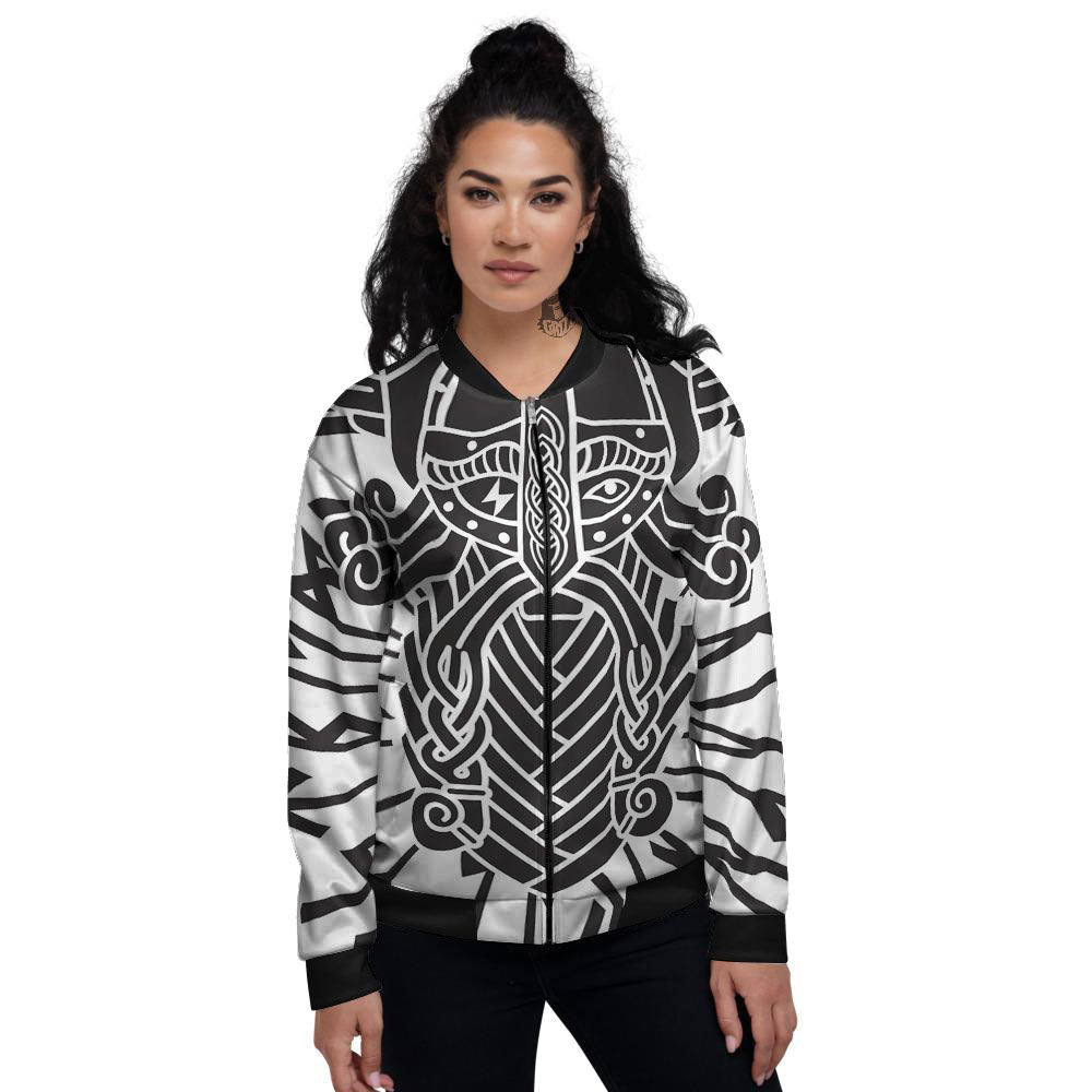 Odin God With Muninn And Huginn Print Women's Bomber Jacket-grizzshop