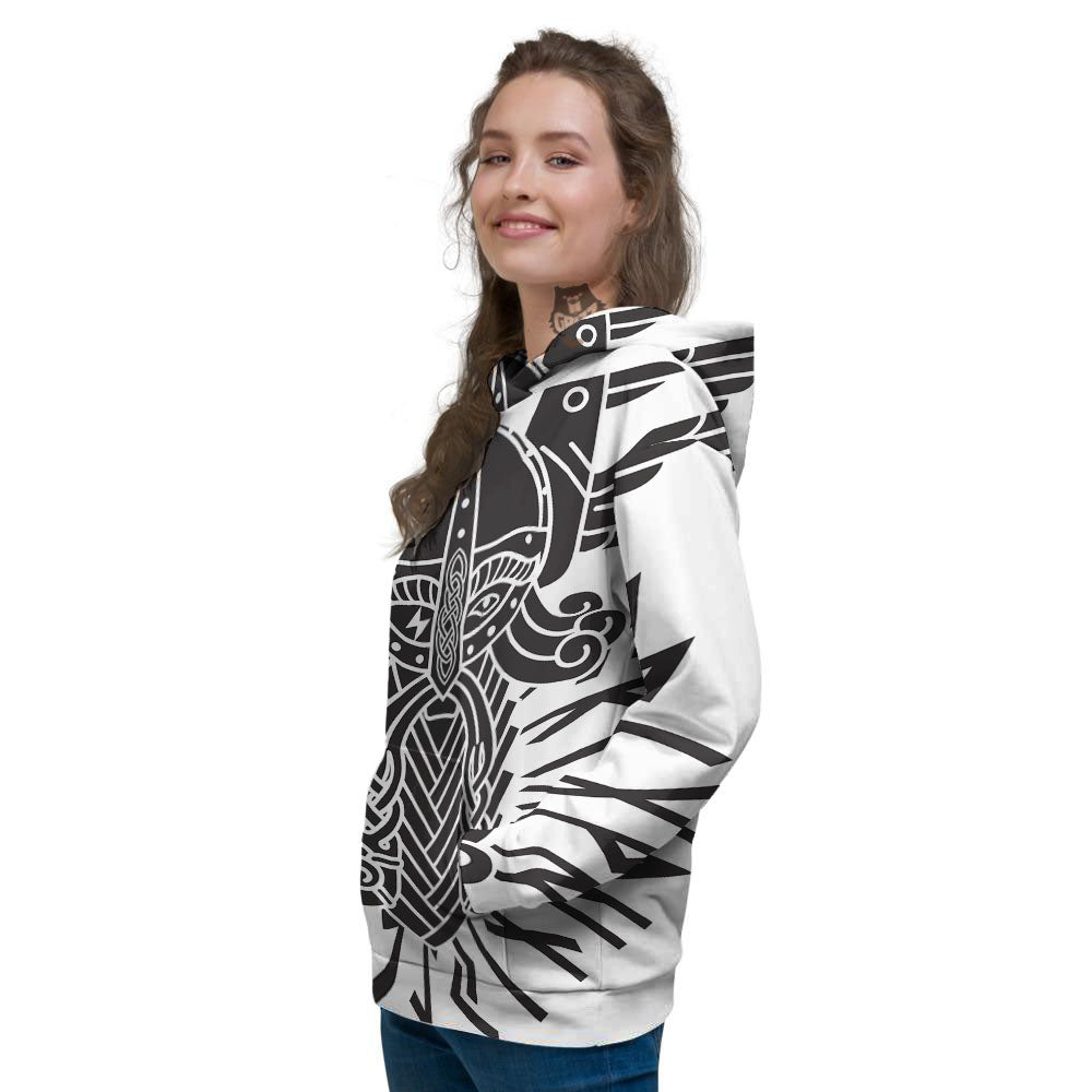Odin God With Muninn And Huginn Print Women's Hoodie-grizzshop