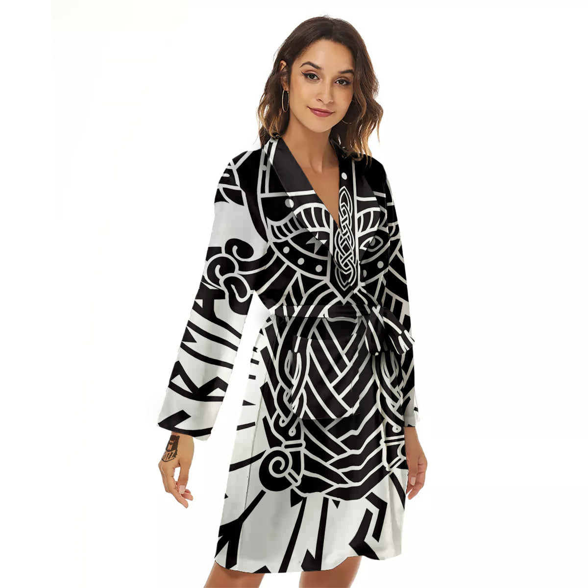 Odin God With Muninn And Huginn Print Women's Robe-grizzshop