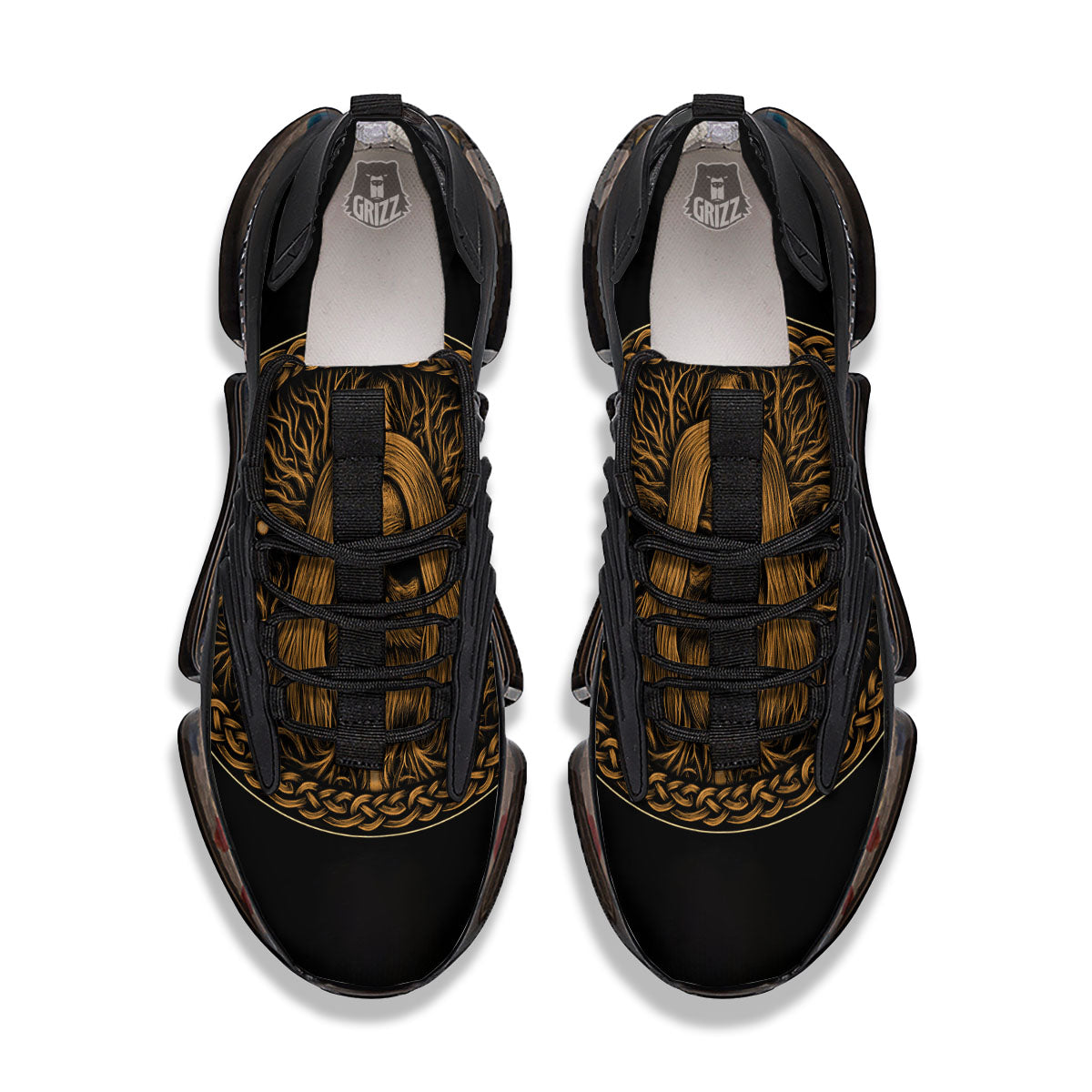 Odin Gold With Muninn And Huginn Print Black Gym Shoes-grizzshop