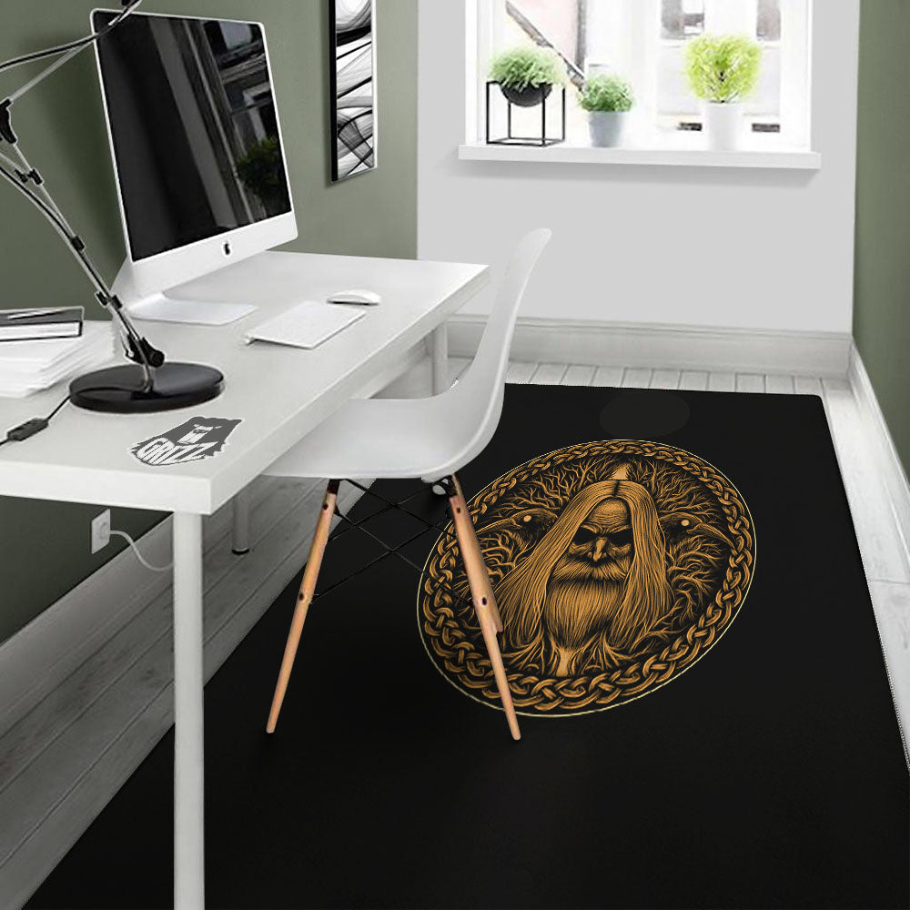 Odin Gold With Muninn And Huginn Print Floor Mat-grizzshop