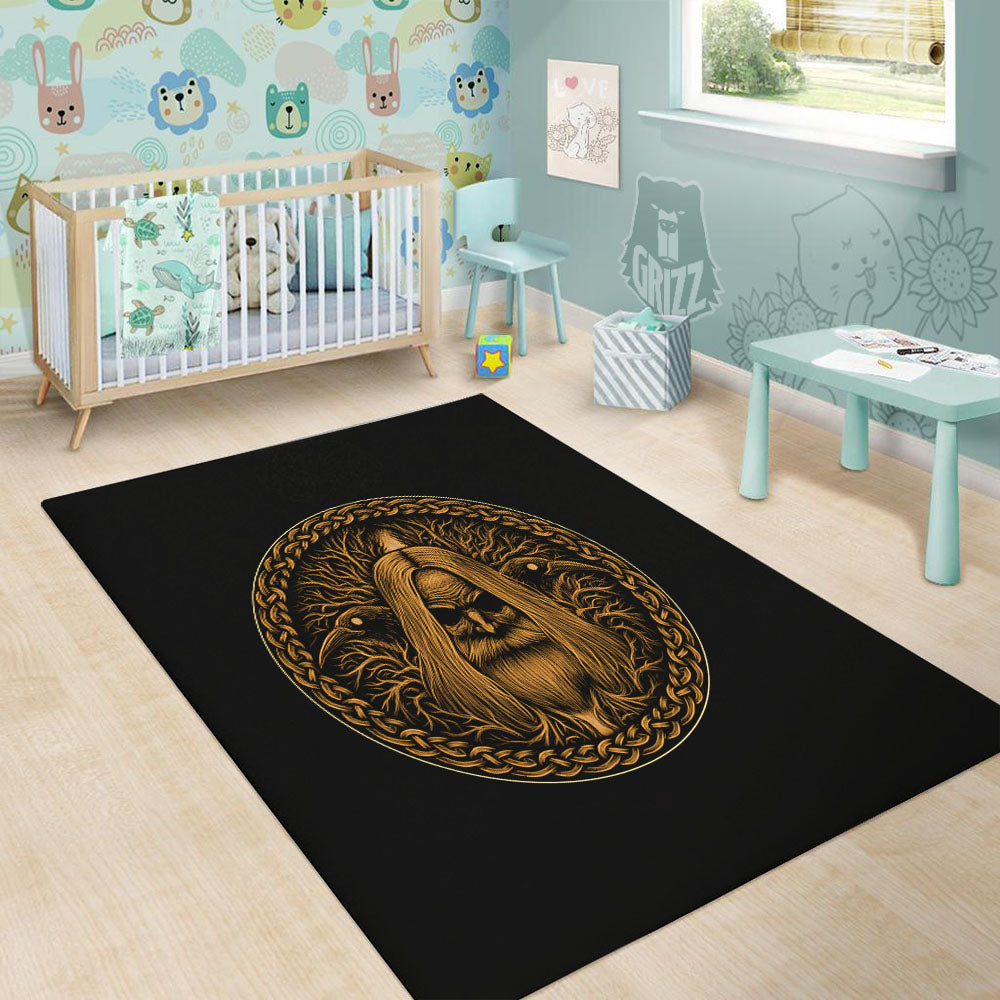 Odin Gold With Muninn And Huginn Print Floor Mat-grizzshop