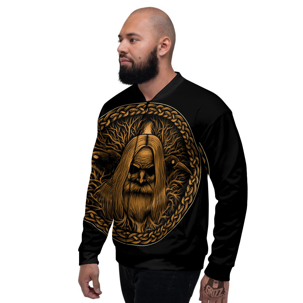 Odin Gold With Muninn And Huginn Print Men's Bomber Jacket-grizzshop