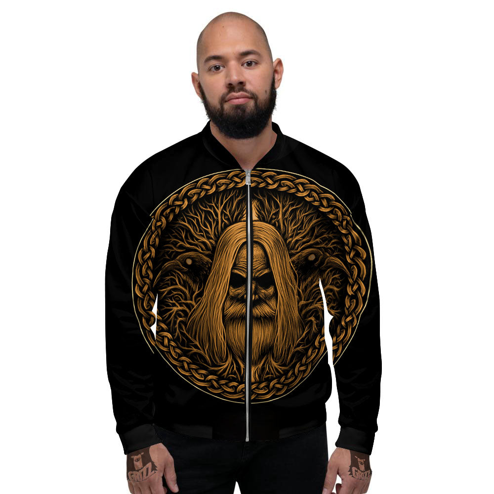 Odin Gold With Muninn And Huginn Print Men's Bomber Jacket-grizzshop
