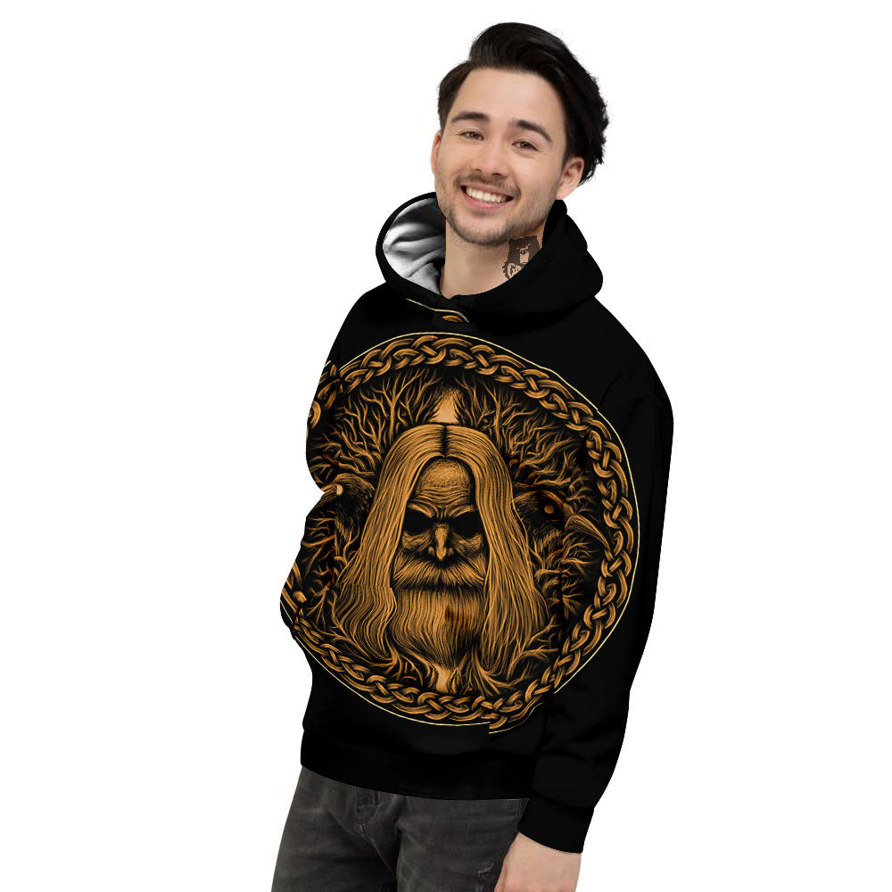 Odin Gold With Muninn And Huginn Print Men's Hoodie-grizzshop
