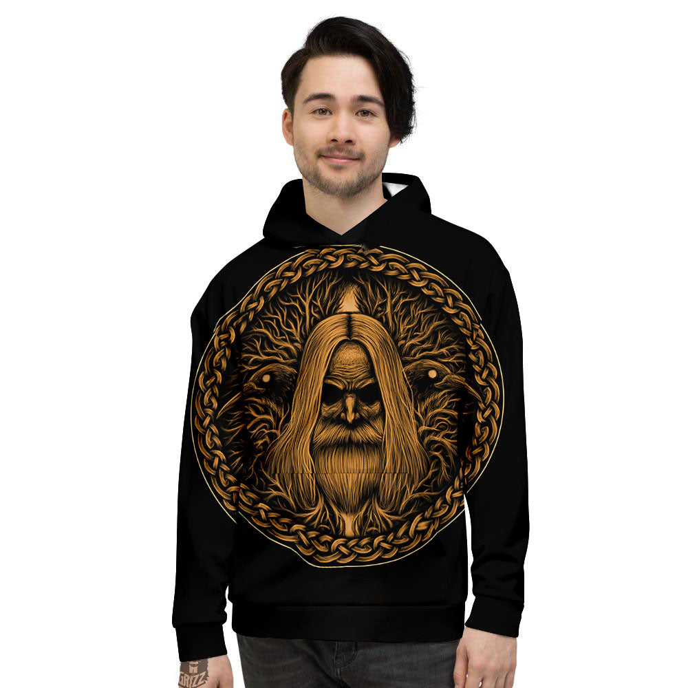 Odin Gold With Muninn And Huginn Print Men's Hoodie-grizzshop