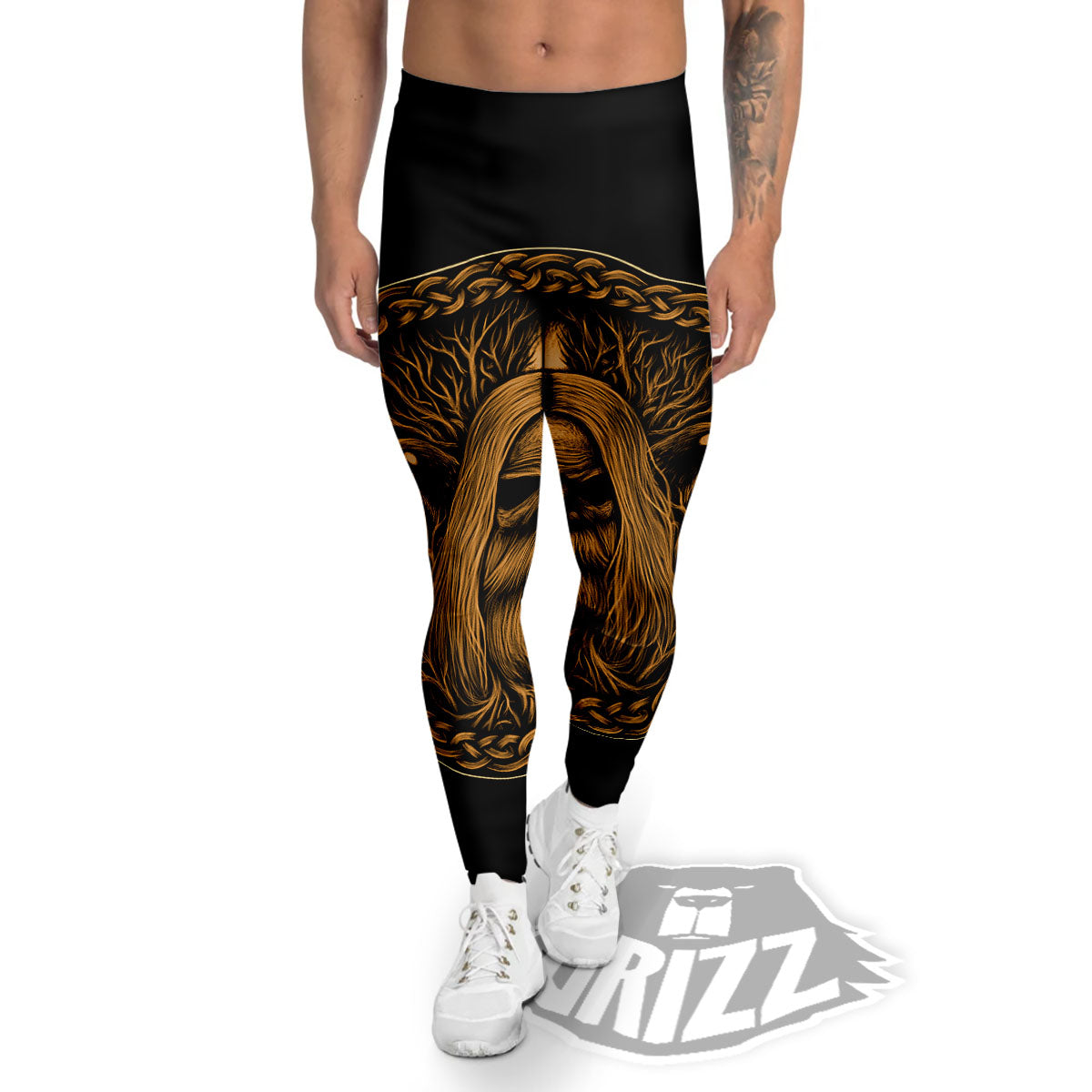 Odin Gold With Muninn And Huginn Print Men's Leggings-grizzshop