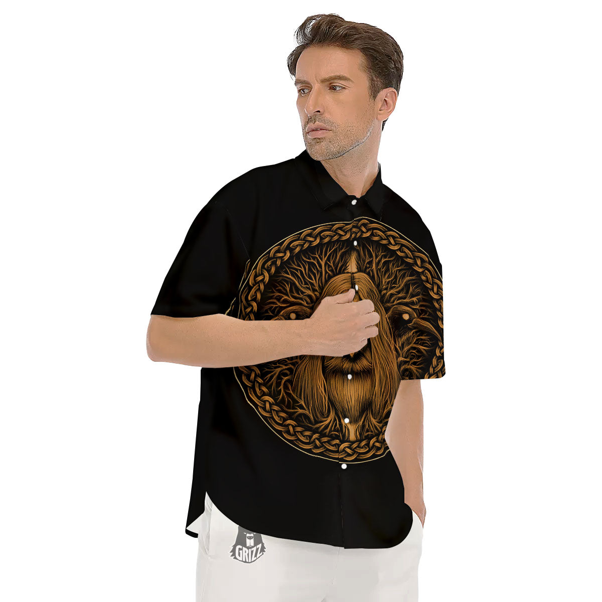 Odin Gold With Muninn And Huginn Print Men's Short Sleeve Shirts-grizzshop