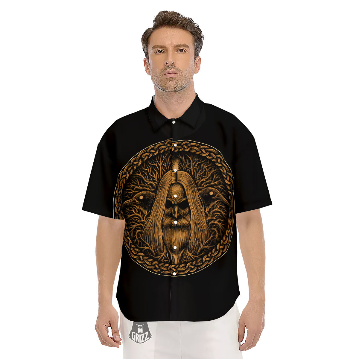 Odin Gold With Muninn And Huginn Print Men's Short Sleeve Shirts-grizzshop