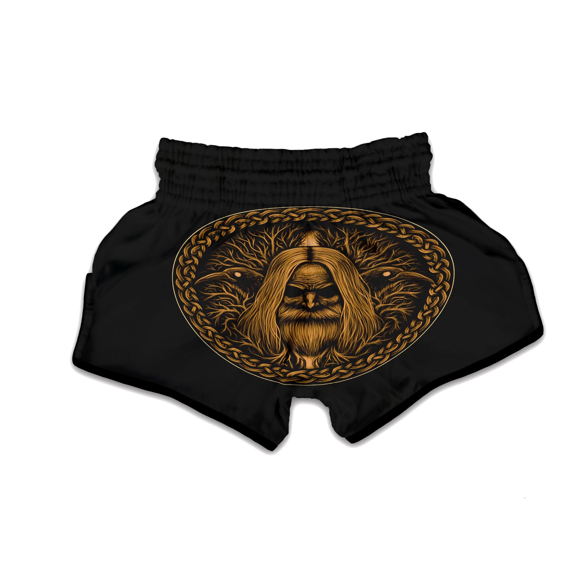 Odin Gold With Muninn And Huginn Print Muay Thai Boxing Shorts-grizzshop