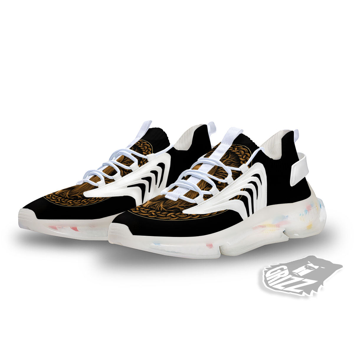 Odin Gold With Muninn And Huginn Print White Gym Shoes-grizzshop