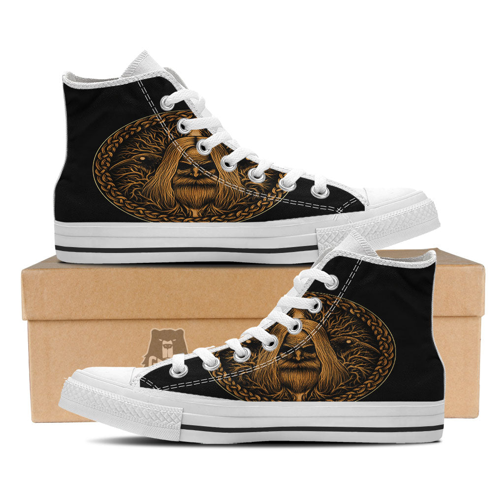 Odin Gold With Muninn And Huginn Print White High Top Shoes-grizzshop
