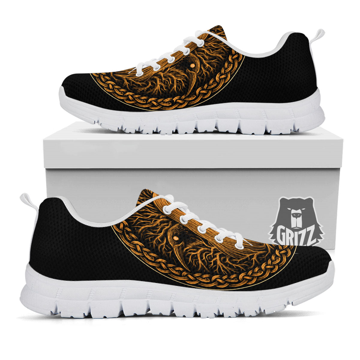 Odin Gold With Muninn And Huginn Print White Sneaker-grizzshop