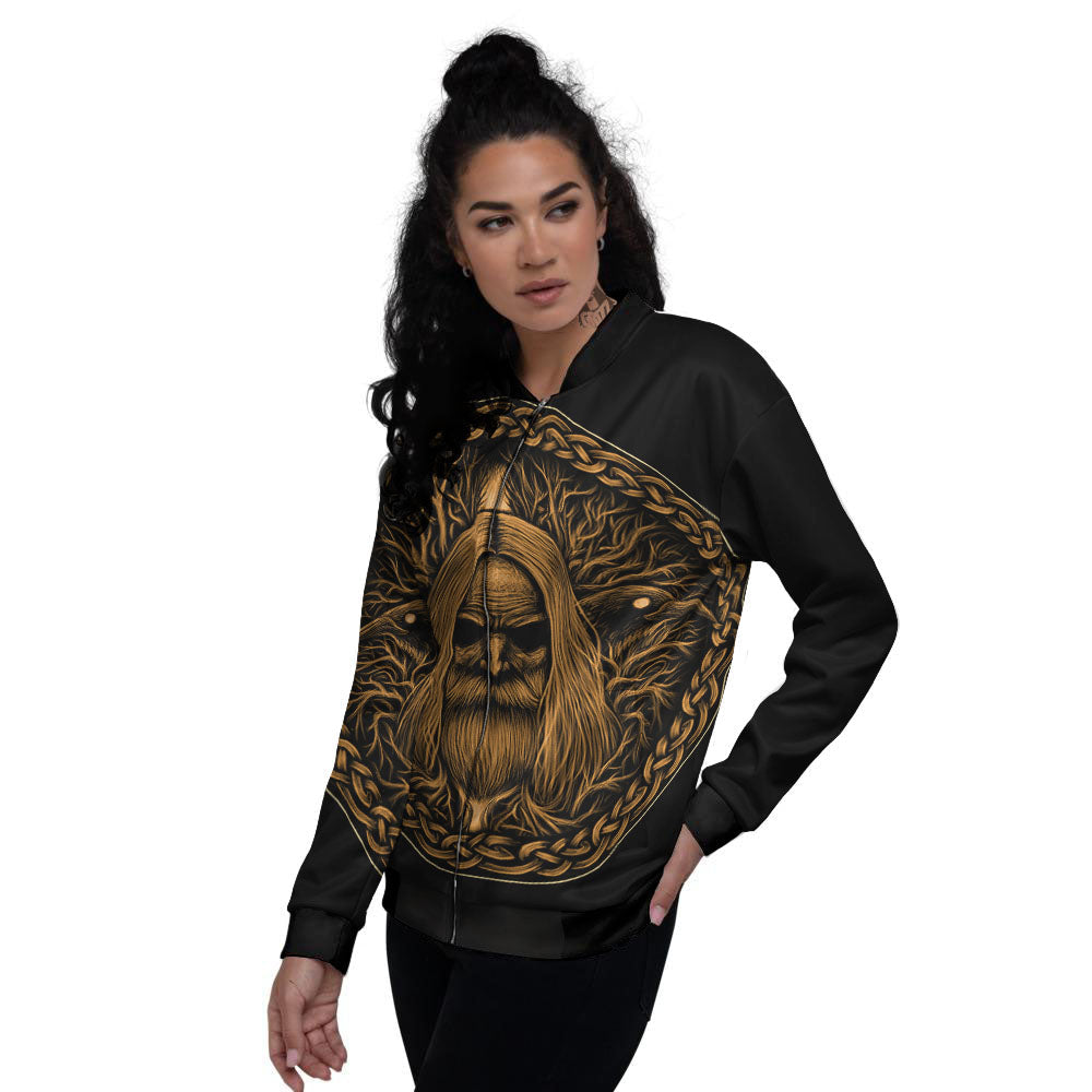 Odin Gold With Muninn And Huginn Print Women's Bomber Jacket-grizzshop