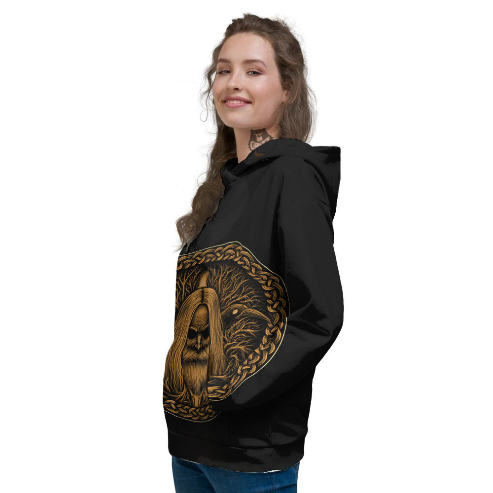 Odin Gold With Muninn And Huginn Print Women's Hoodie-grizzshop
