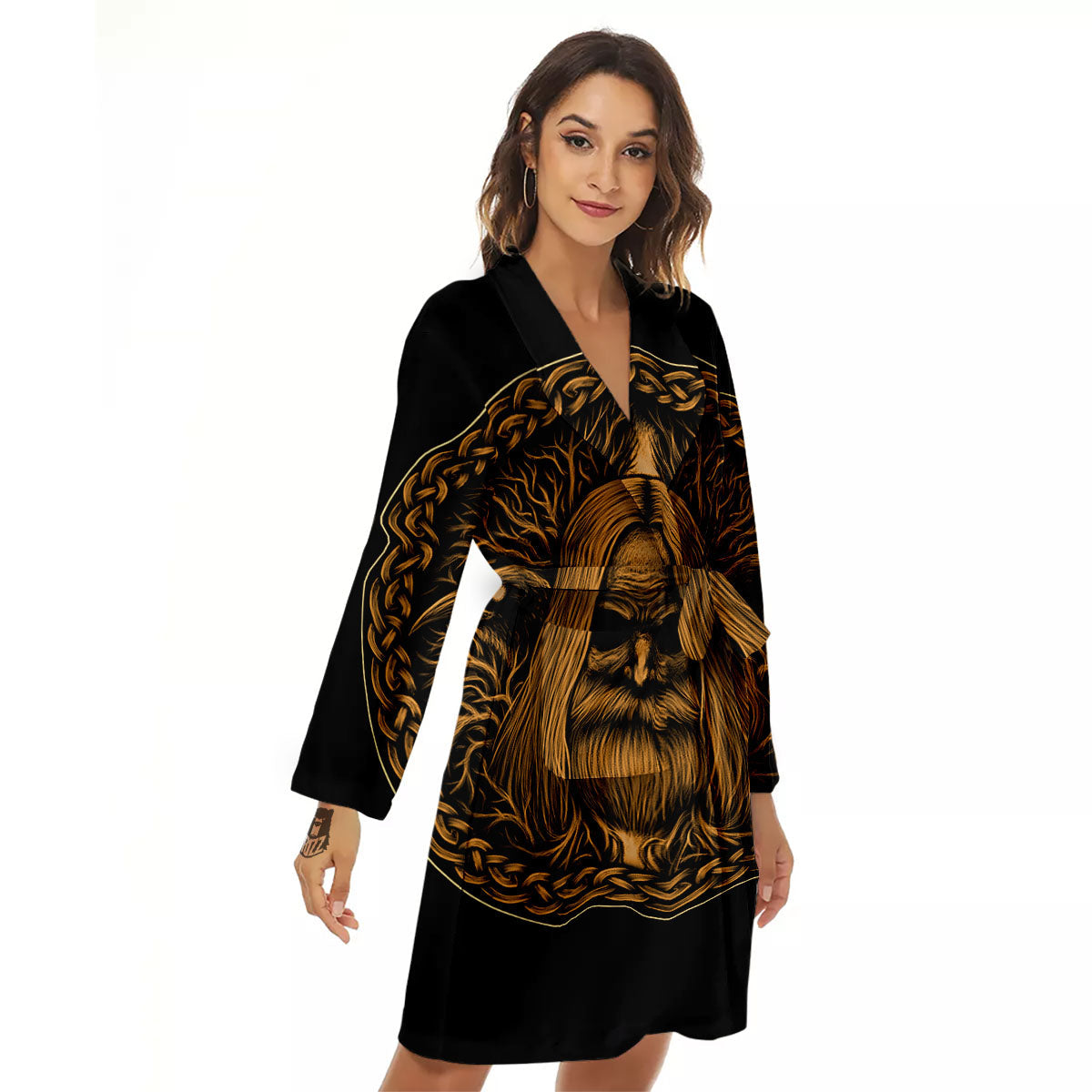 Odin Gold With Muninn And Huginn Print Women's Robe-grizzshop