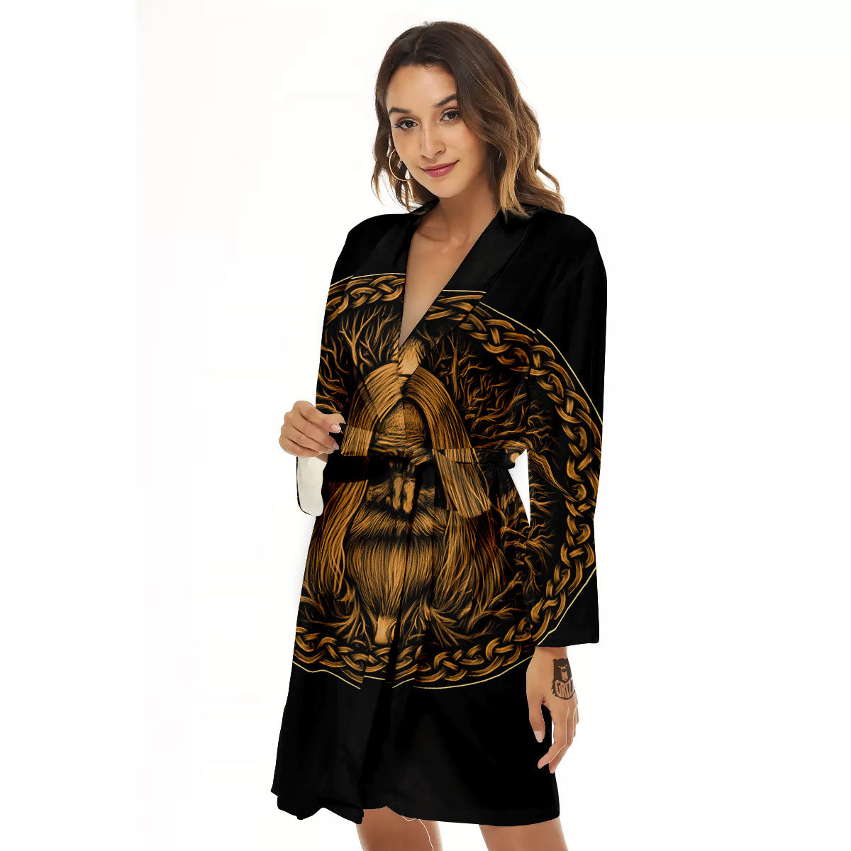 Odin Gold With Muninn And Huginn Print Women's Robe-grizzshop
