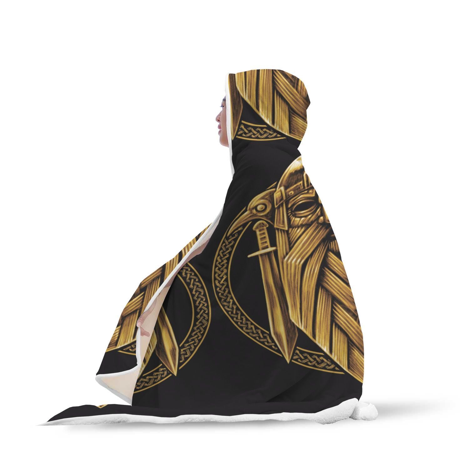 Odin Viking Sword Raven Print Hooded Blanket-grizzshop