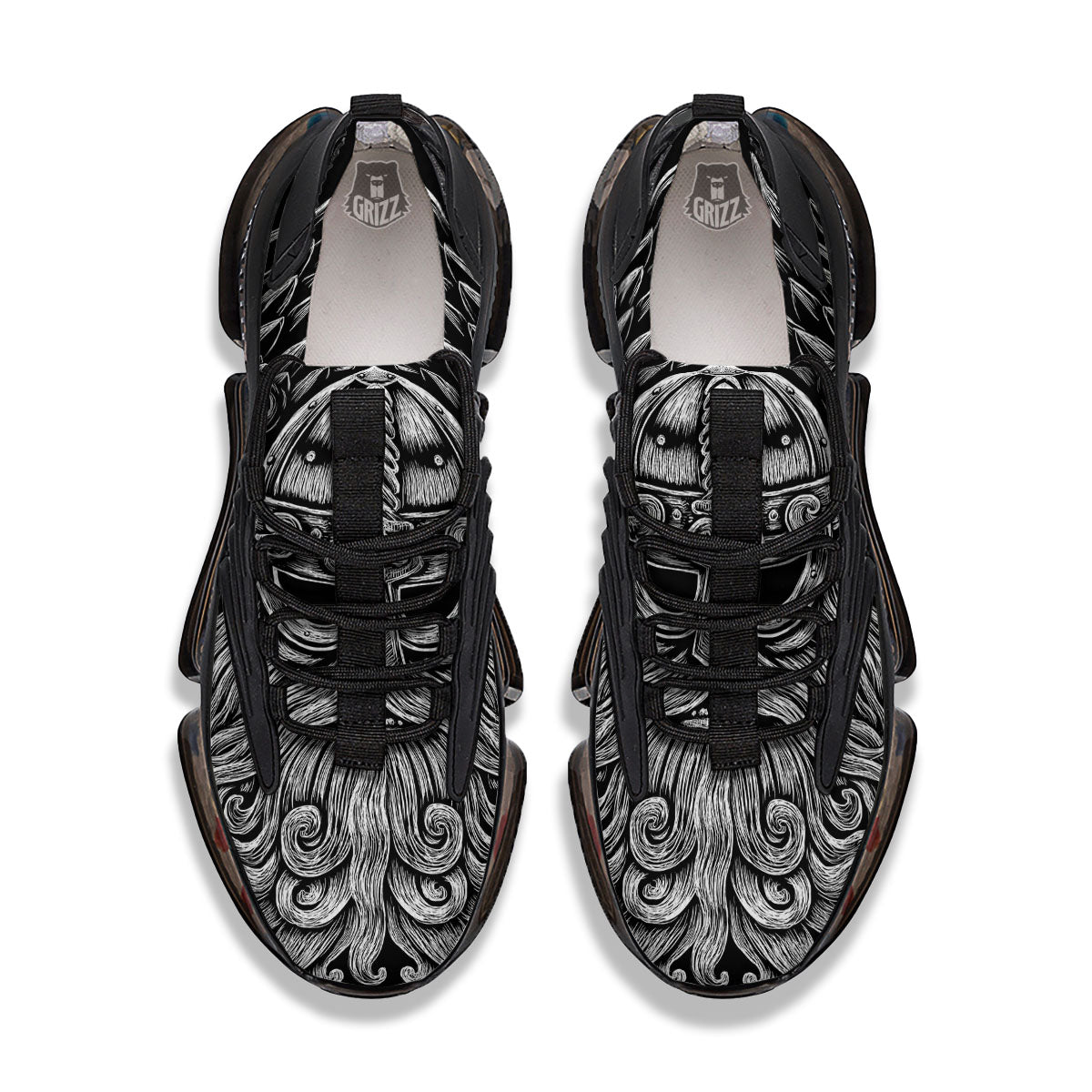 Odin With Crows White And Black Print Black Gym Shoes-grizzshop