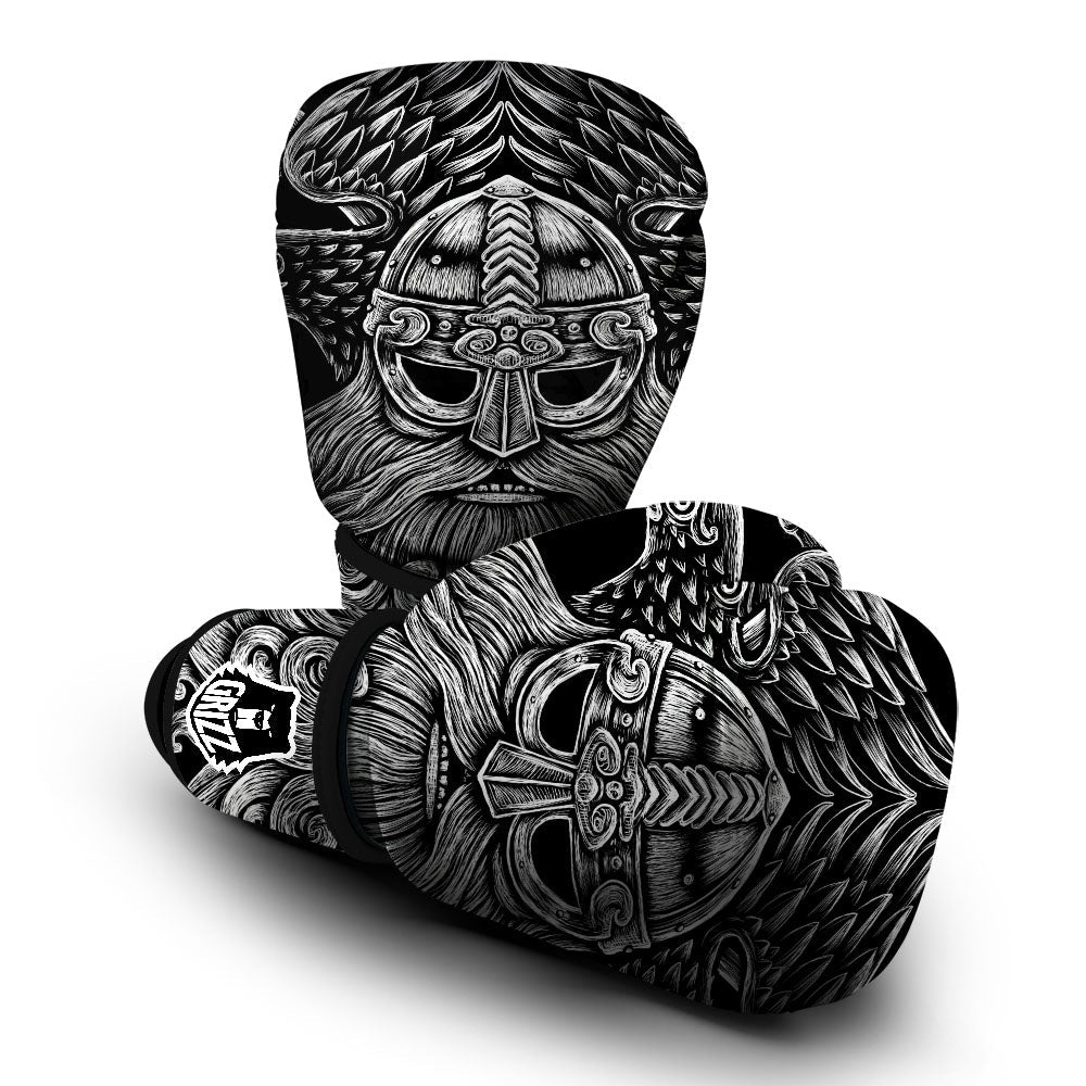 Odin With Crows White And Black Print Boxing Gloves-grizzshop