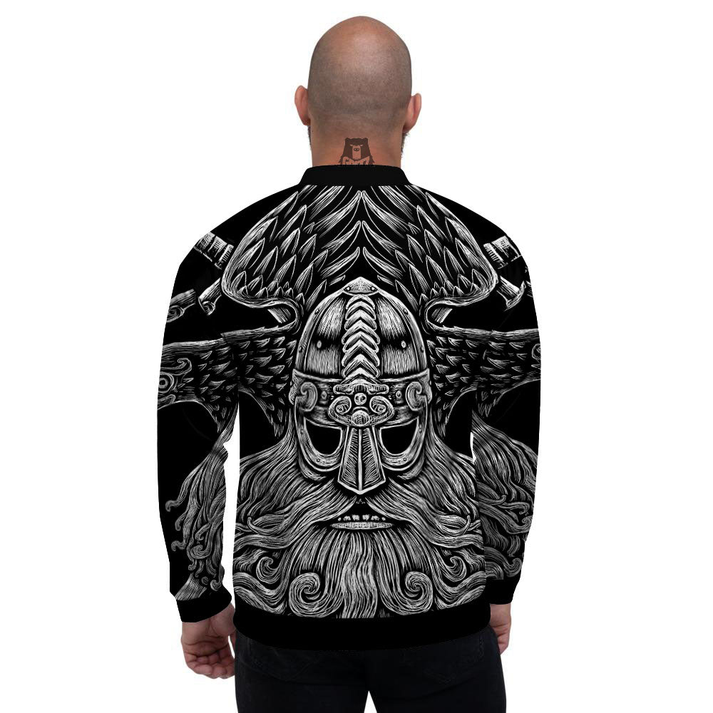 Odin With Crows White And Black Print Men's Bomber Jacket-grizzshop