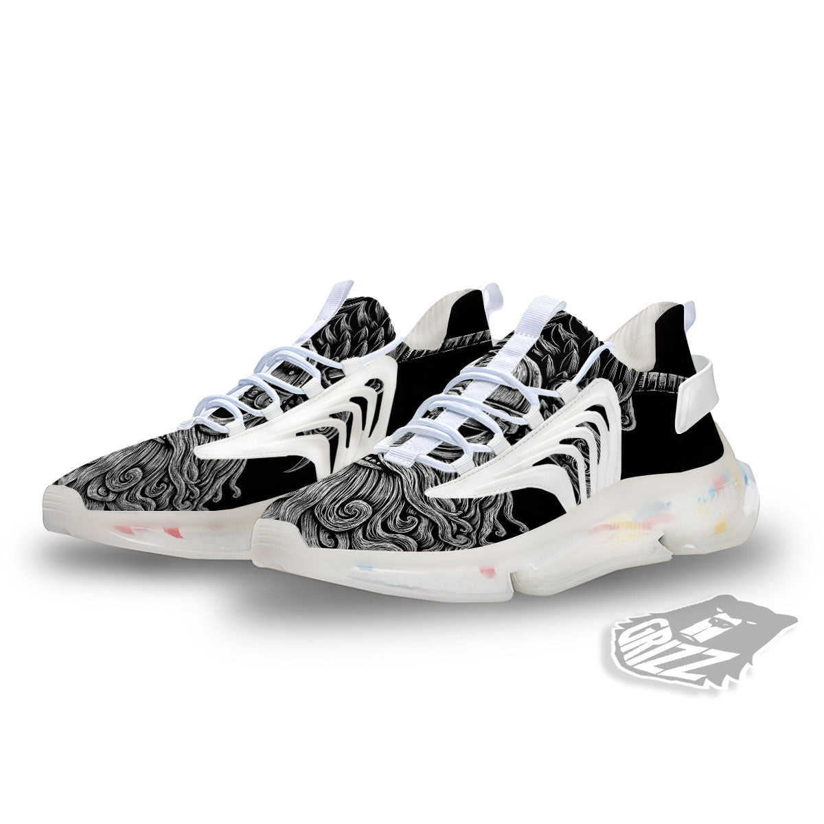 Odin With Crows White And Black Print White Gym Shoes-grizzshop