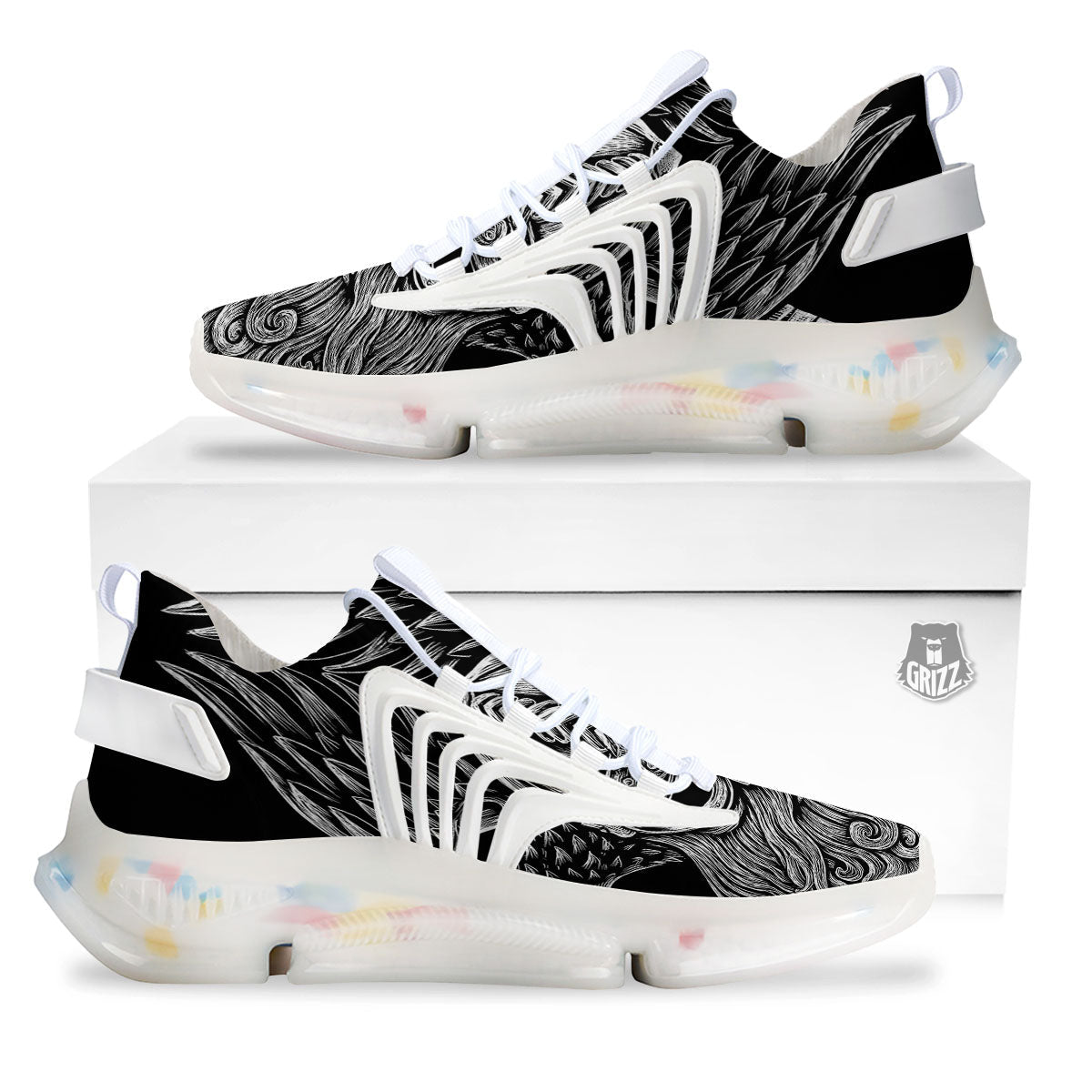 Odin With Crows White And Black Print White Gym Shoes-grizzshop
