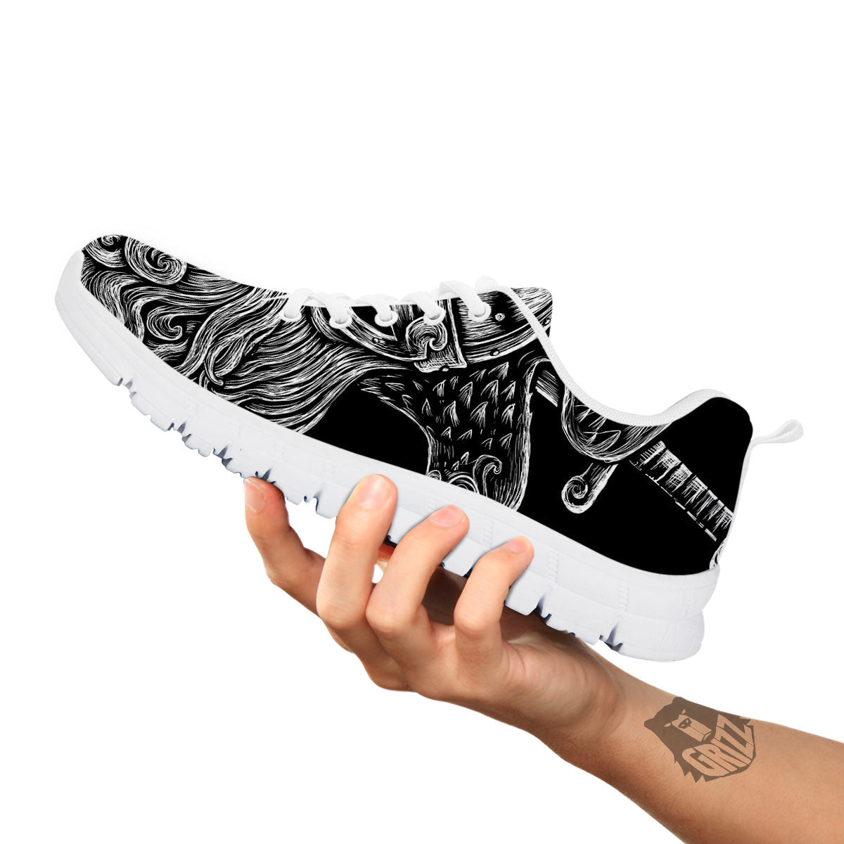 Odin With Crows White And Black Print White Sneaker-grizzshop