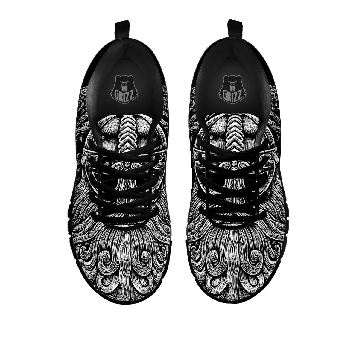 Odin With Wolfs White And Black Print Black Sneaker-grizzshop